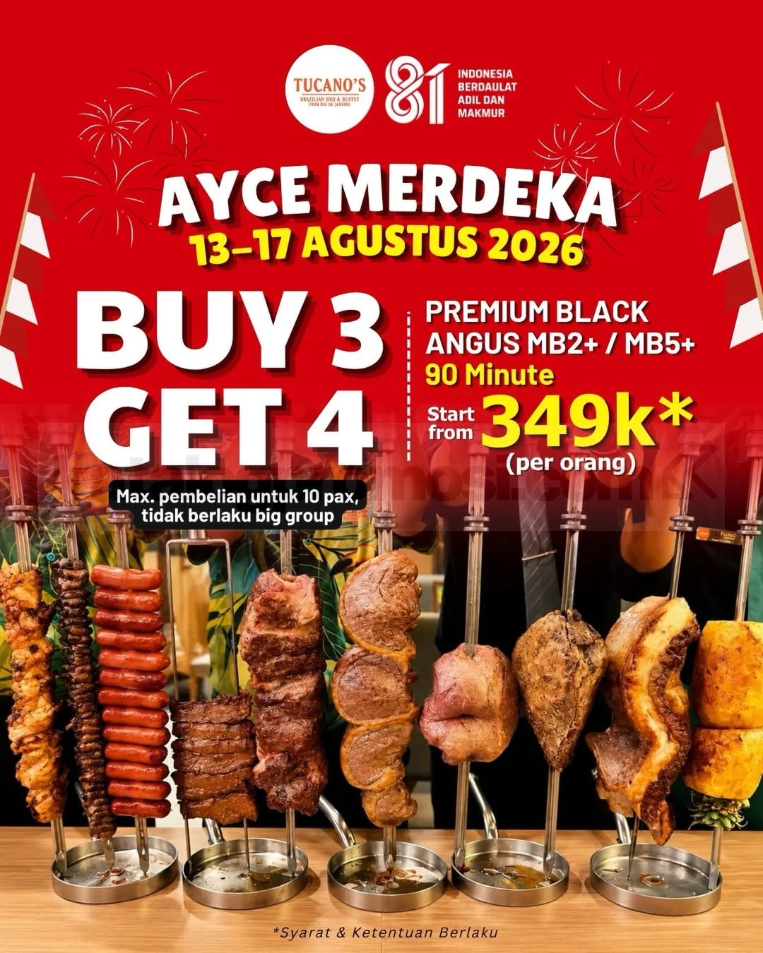 Promo Tucanos Merdeka: Beli 3 Gratis 4 AYCE BBQ Spesial