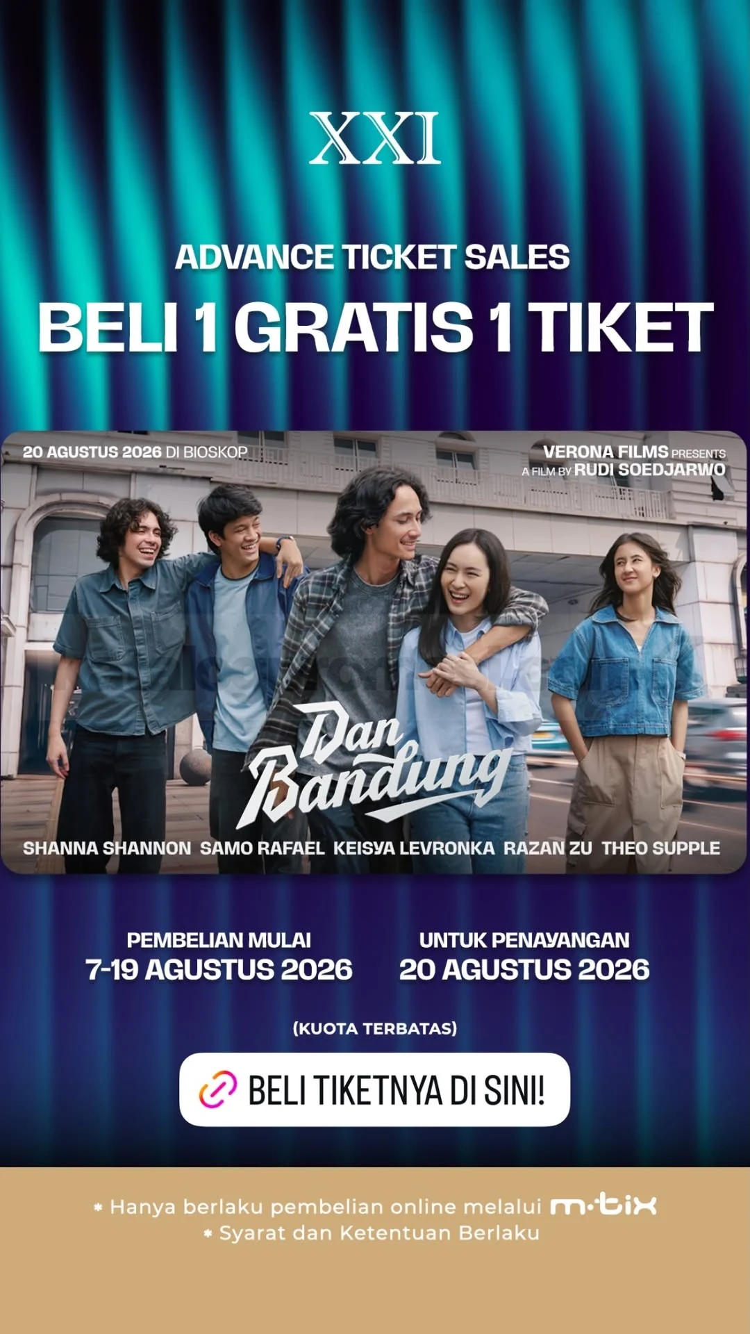 Promo XXI: Beli 1 Gratis 1 Tiket Film Dan Bandung di m.tix