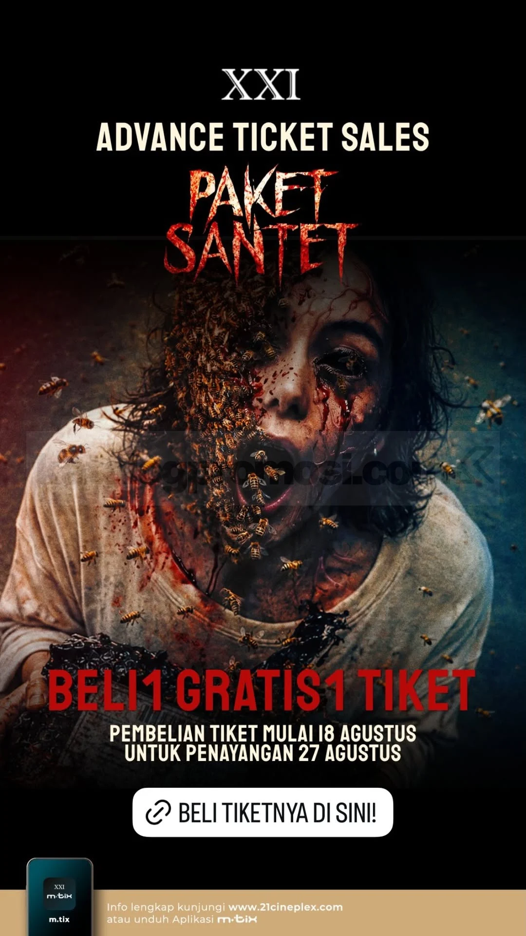 Promo XXI: Beli 1 Gratis 1 Tiket Film Paket Santet di m.tix