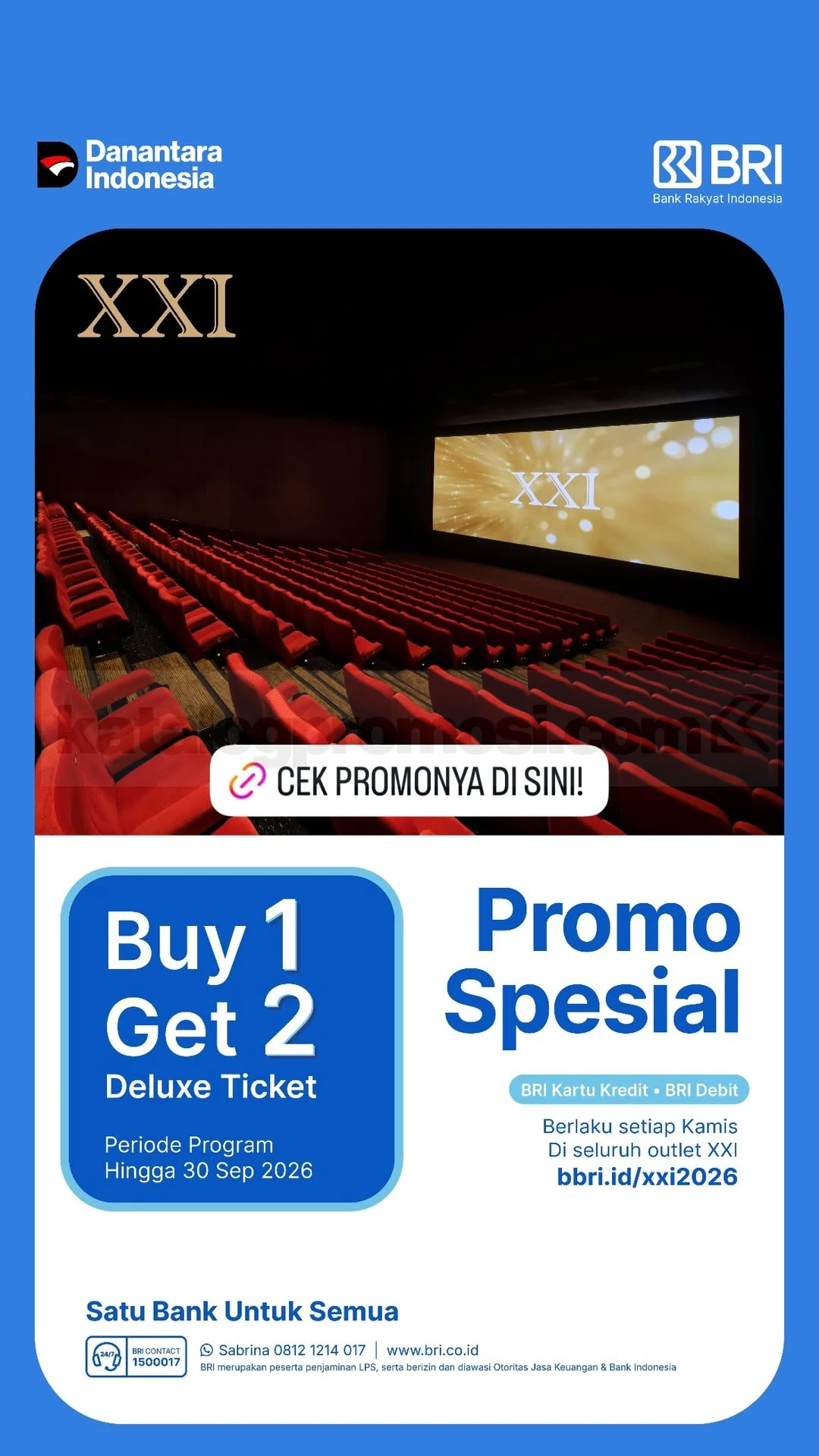 Promo XXI: Beli 1 Tiket Deluxe, Dapat 2 untuk Nasabah BRI