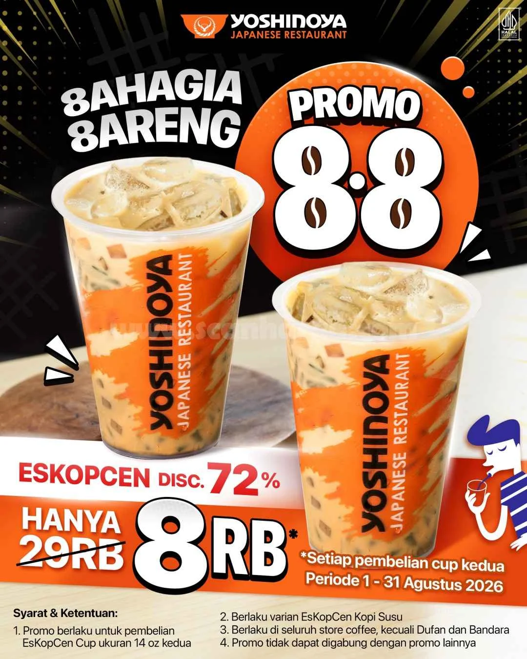 Promo Yoshinoya 8.8: EsKopCen Kedua Cuma Rp 8.000!