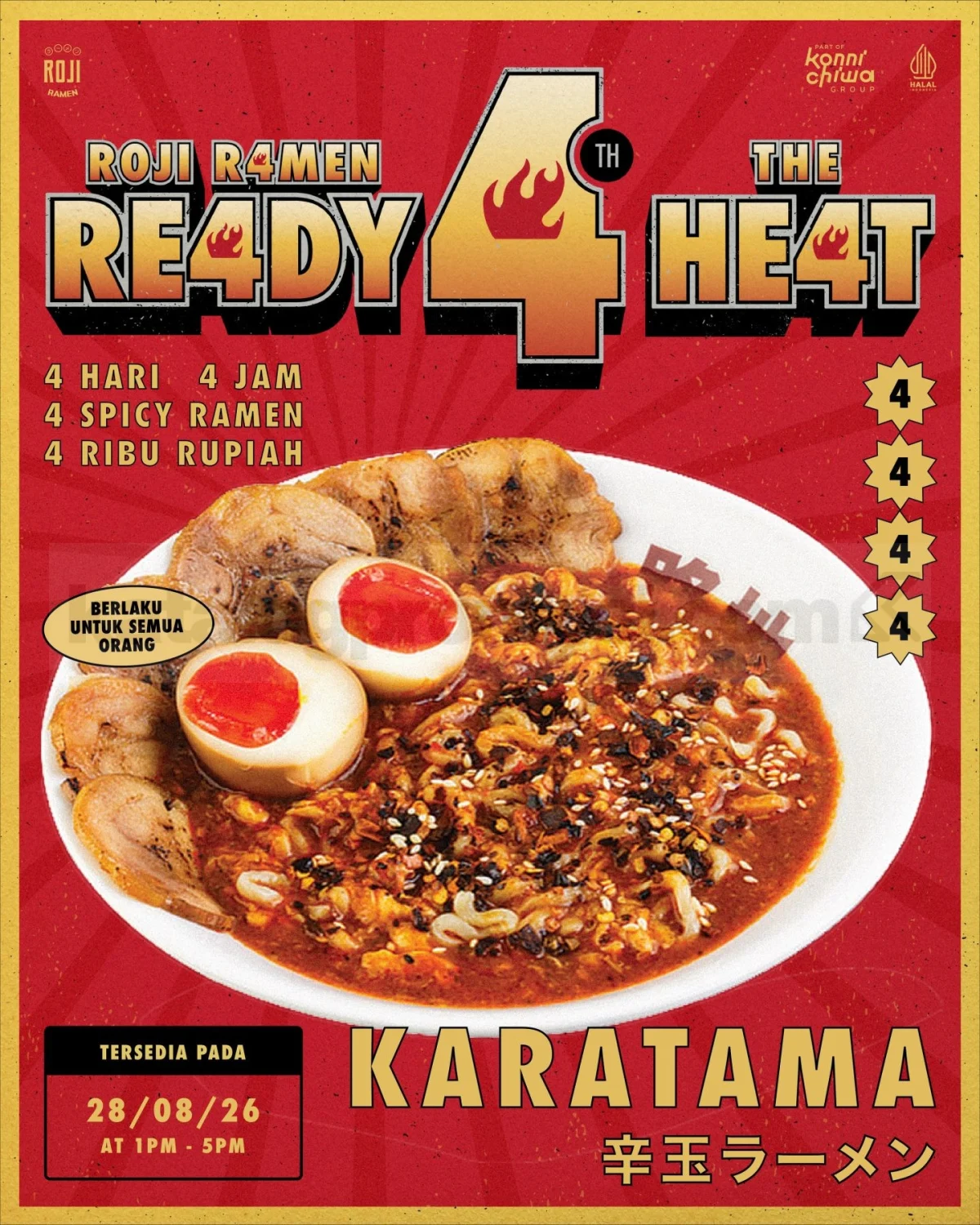 Roji Ramen Tawarkan Spicy Ramen Rp 4.000, 25-28 Agustus!