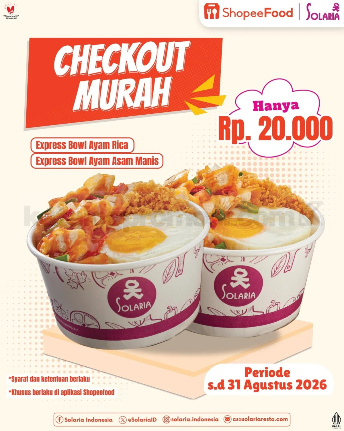 Solaria Express Bowl Rp20.000 di ShopeeFood, Hingga 31 Agustus 2026