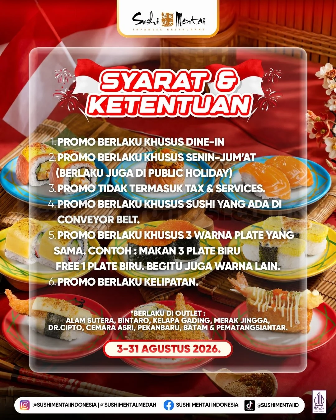 Sushi Mentai Hadirkan Promo "Sushi Merdeka" Buy 3 Gratis 1