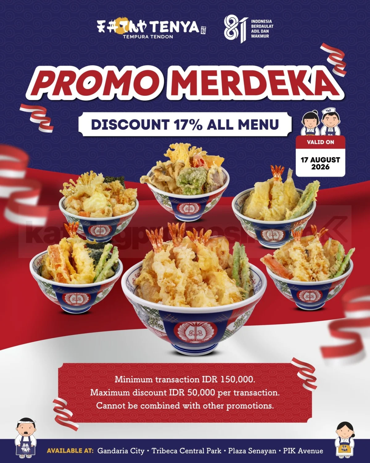 Tenya Merdeka: Diskon 17% Semua Menu di 17 Agustus 2026