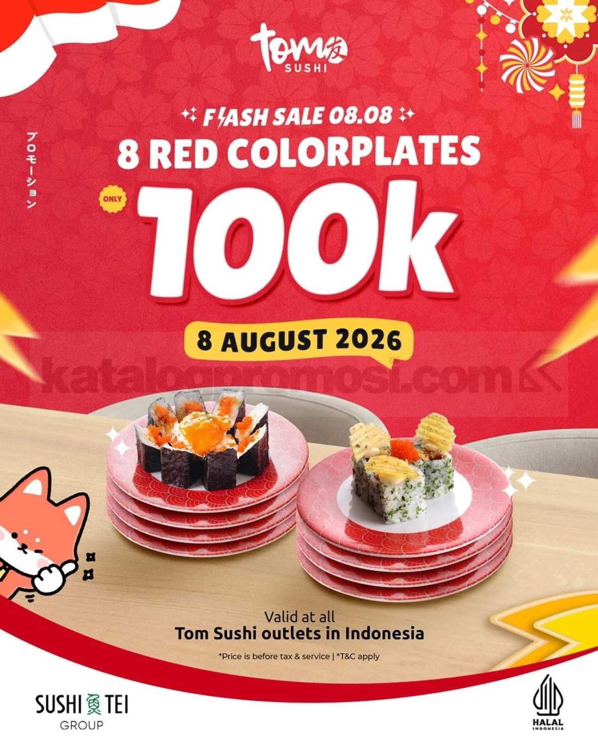 Tom Sushi: 8 Red Plates Rp100rb, 8 Agt 2026 Saja!