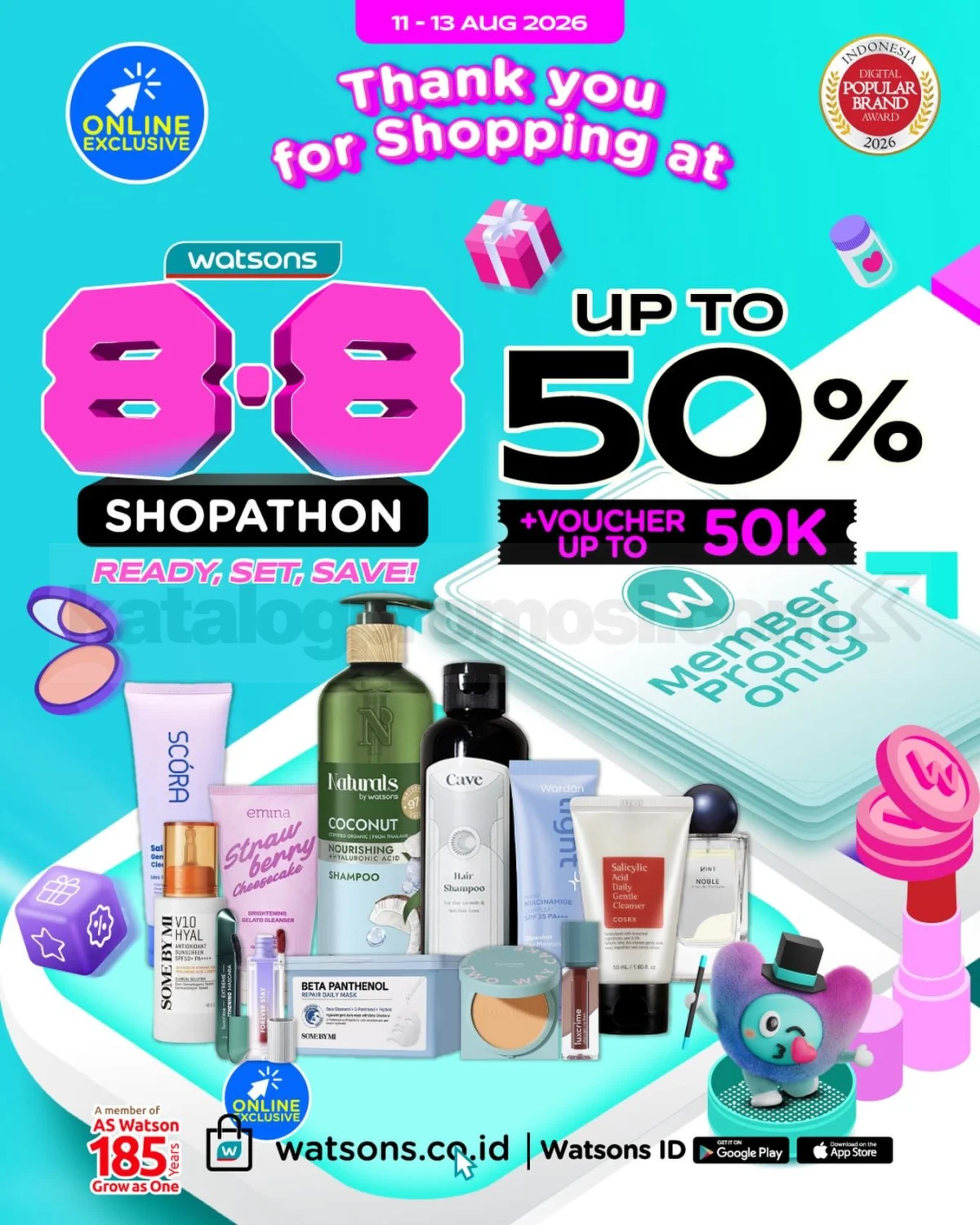 Watsons 8.8 Shopathon: Diskon 50% & Voucher 50 Ribu!