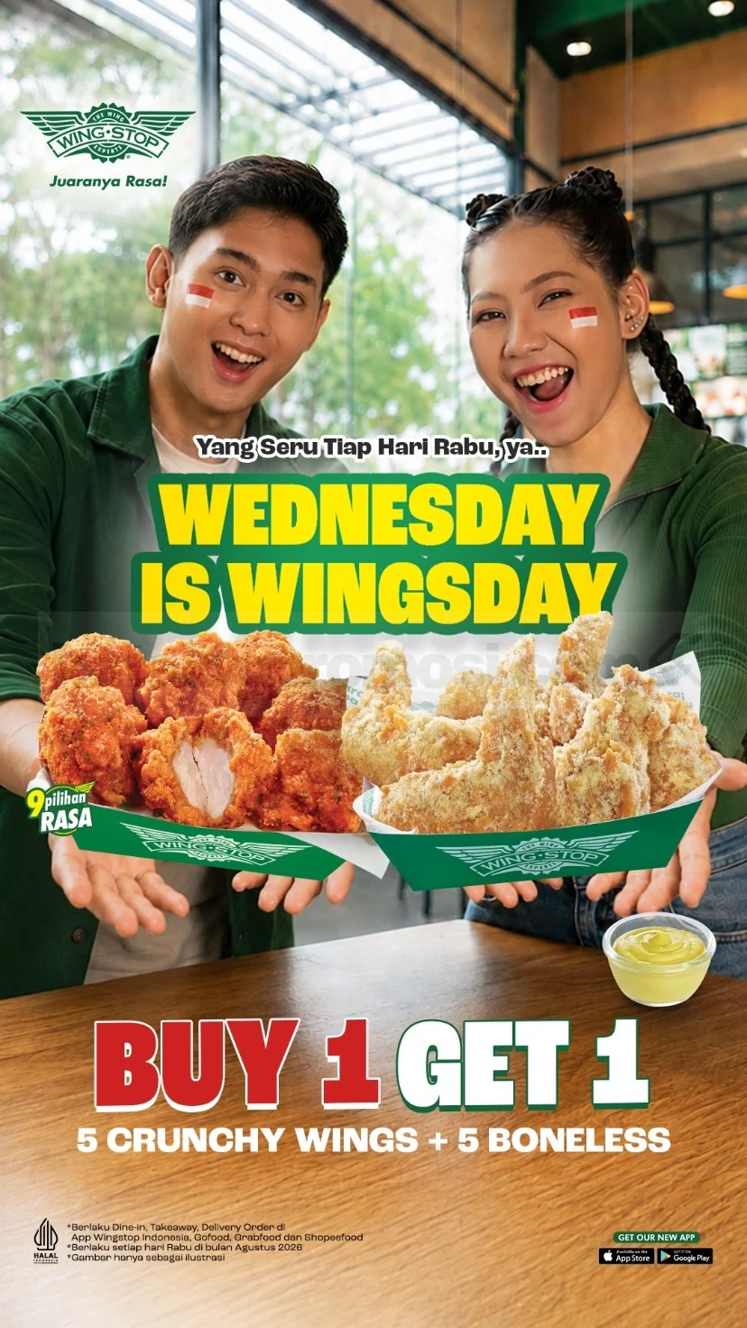 Wingstop: Beli 5 Crunchy Wings, Gratis 5 Boneless Tiap Rabu Agustus 2026