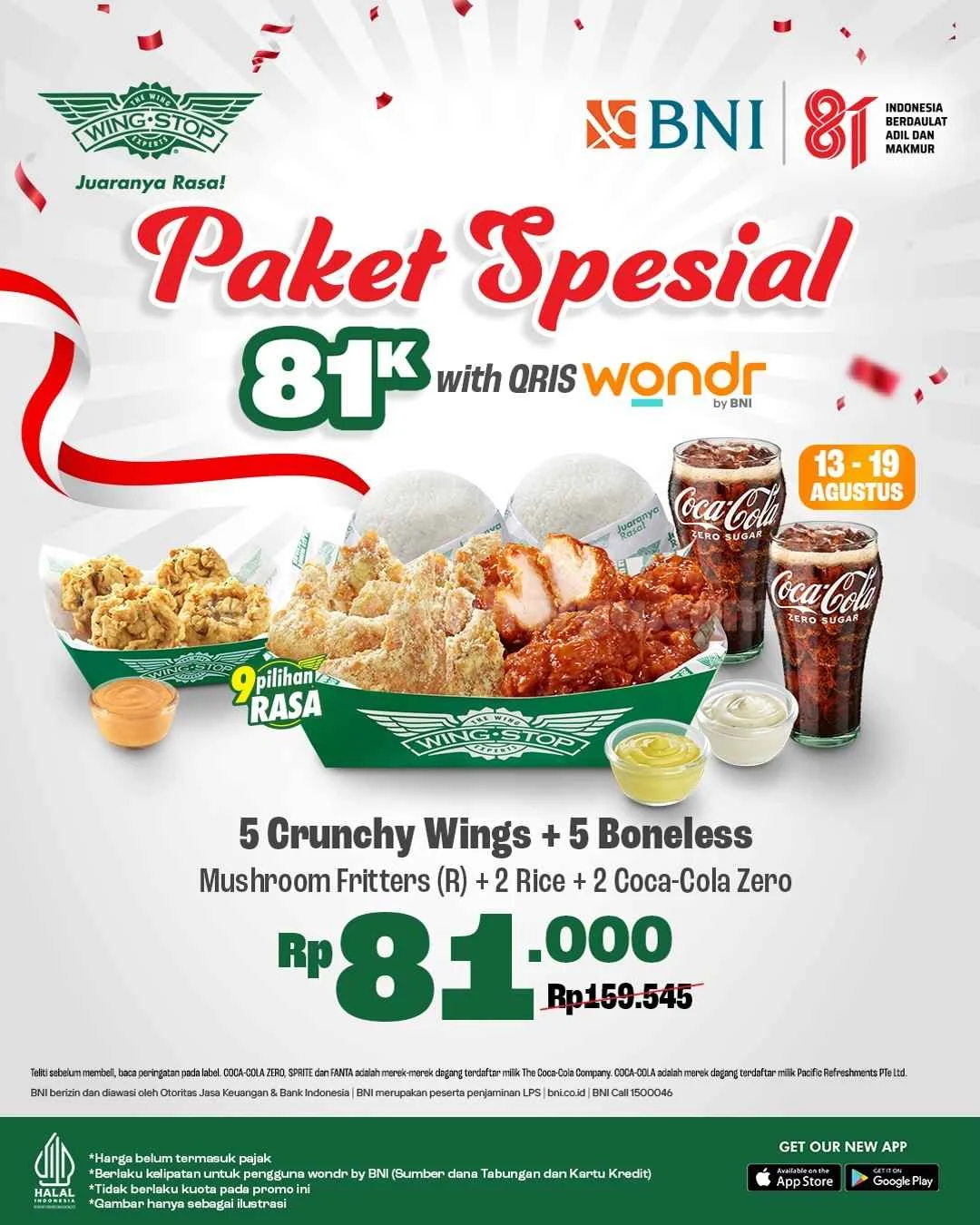 Wingstop Rayakan HUT RI 81: Paket Hemat Rp 81 Ribu & Diskon 50%