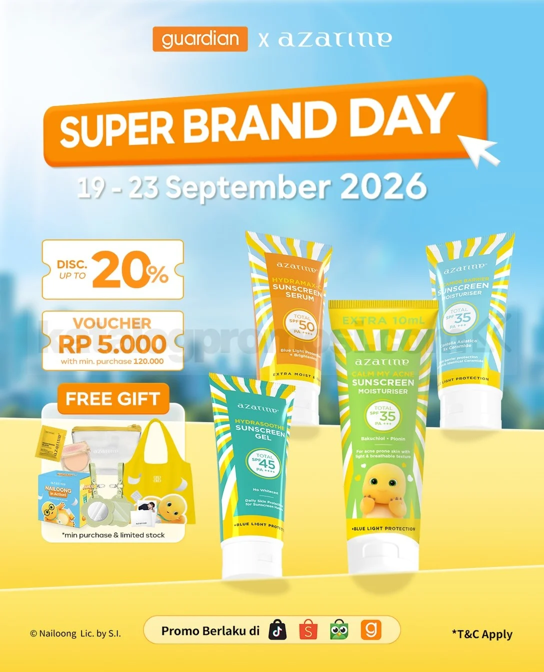 Azarine Super Brand Day di Guardian: Diskon 20%, Voucher, & Free Gift
