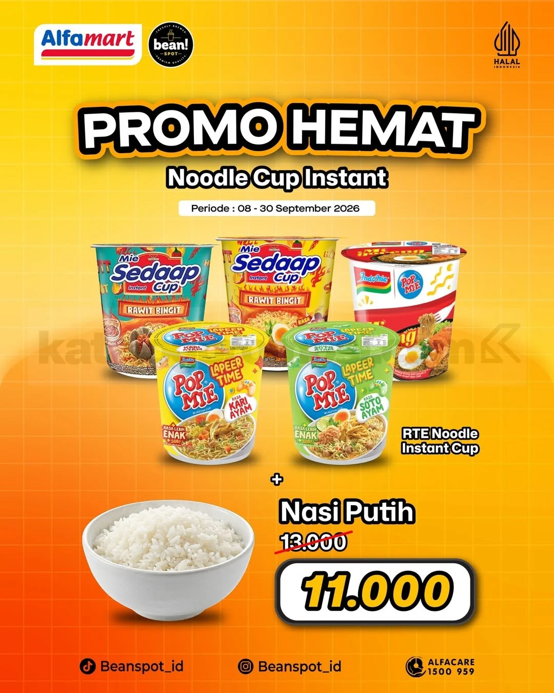 Beanspot: Noodle Cup + Nasi Rp11.000 September 2026