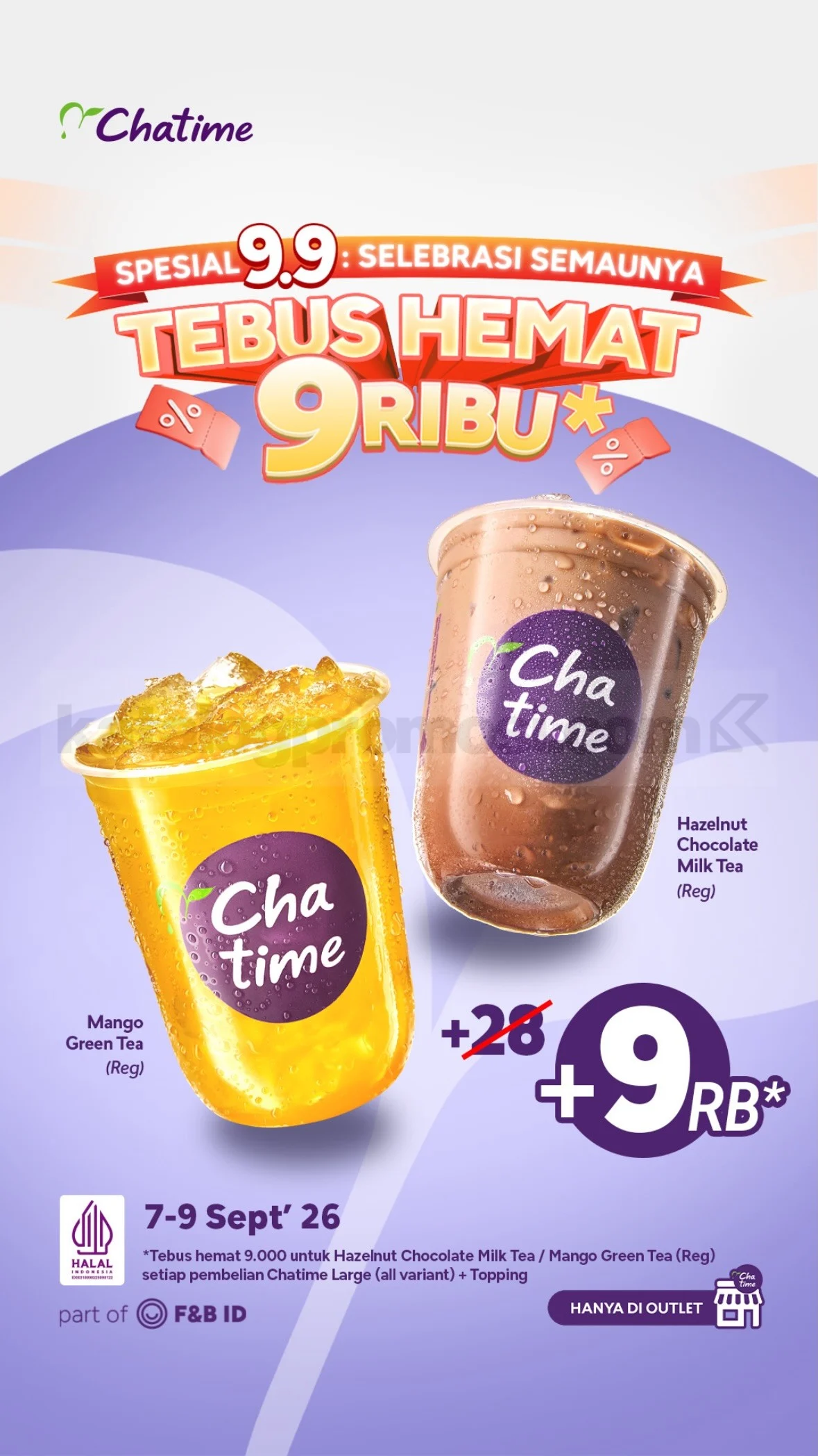 Chatime Tebus Hemat: Mango Green Tea & Hazelnut Chocolate Rp 9.000