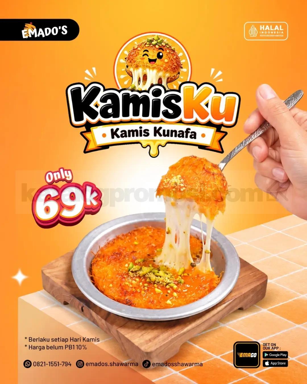 Emado's: Kunafa Renyah Keju Lumer Rp69rb Tiap Kamis!