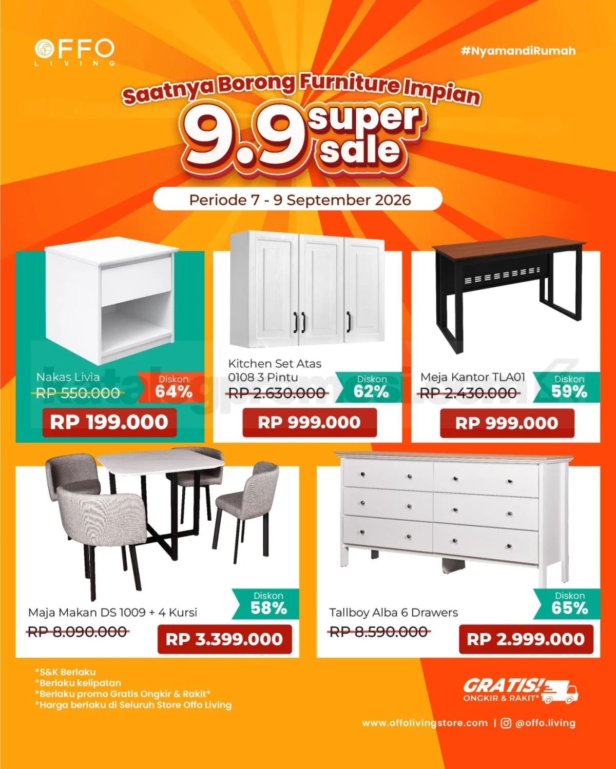 OFFO Living 9.9 Sale: Diskon Furnitur Hingga 66% Mulai Rp199 Ribu