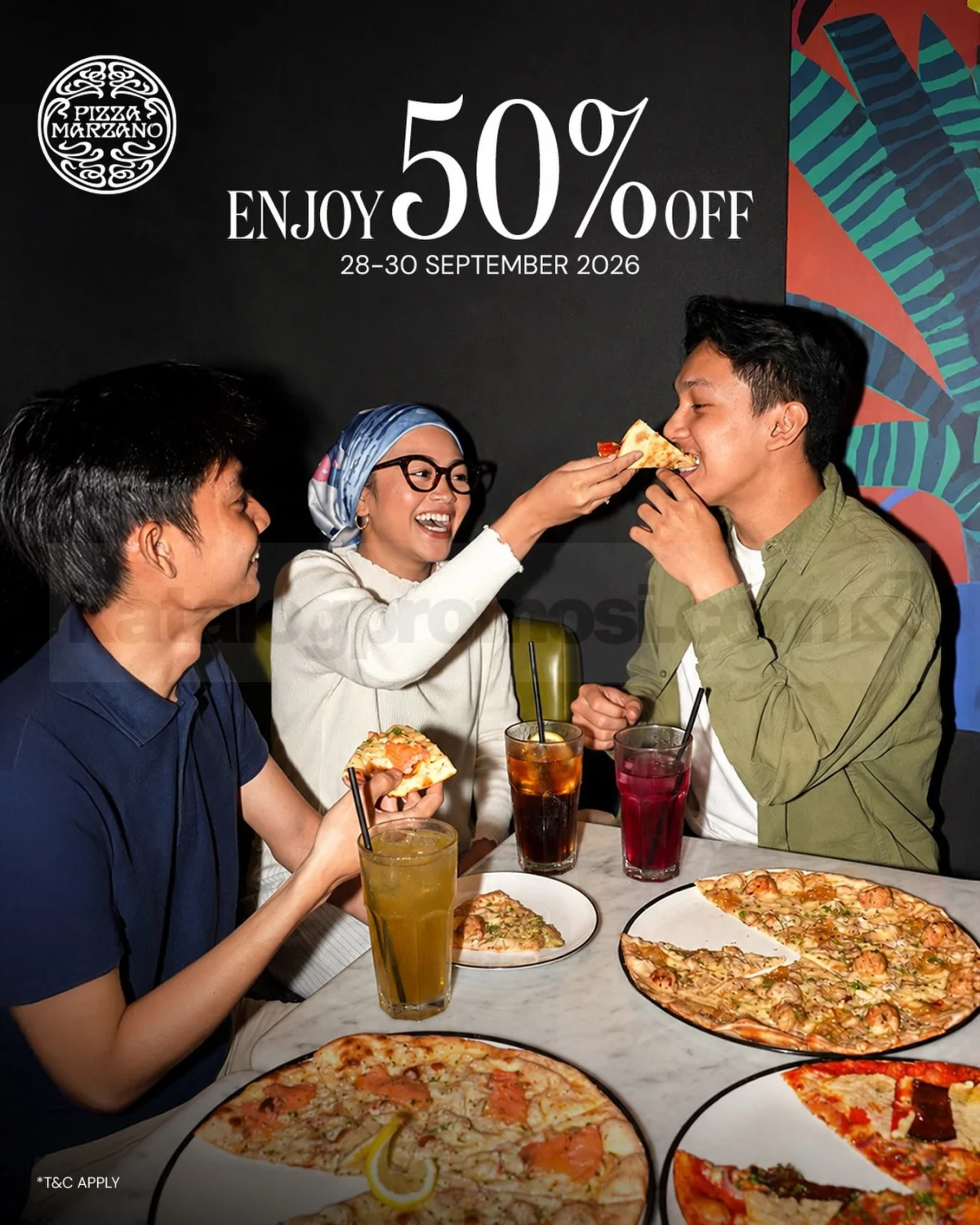 Pizza Marzano: Diskon 50% Total Bill, 28-30 Sept 2026