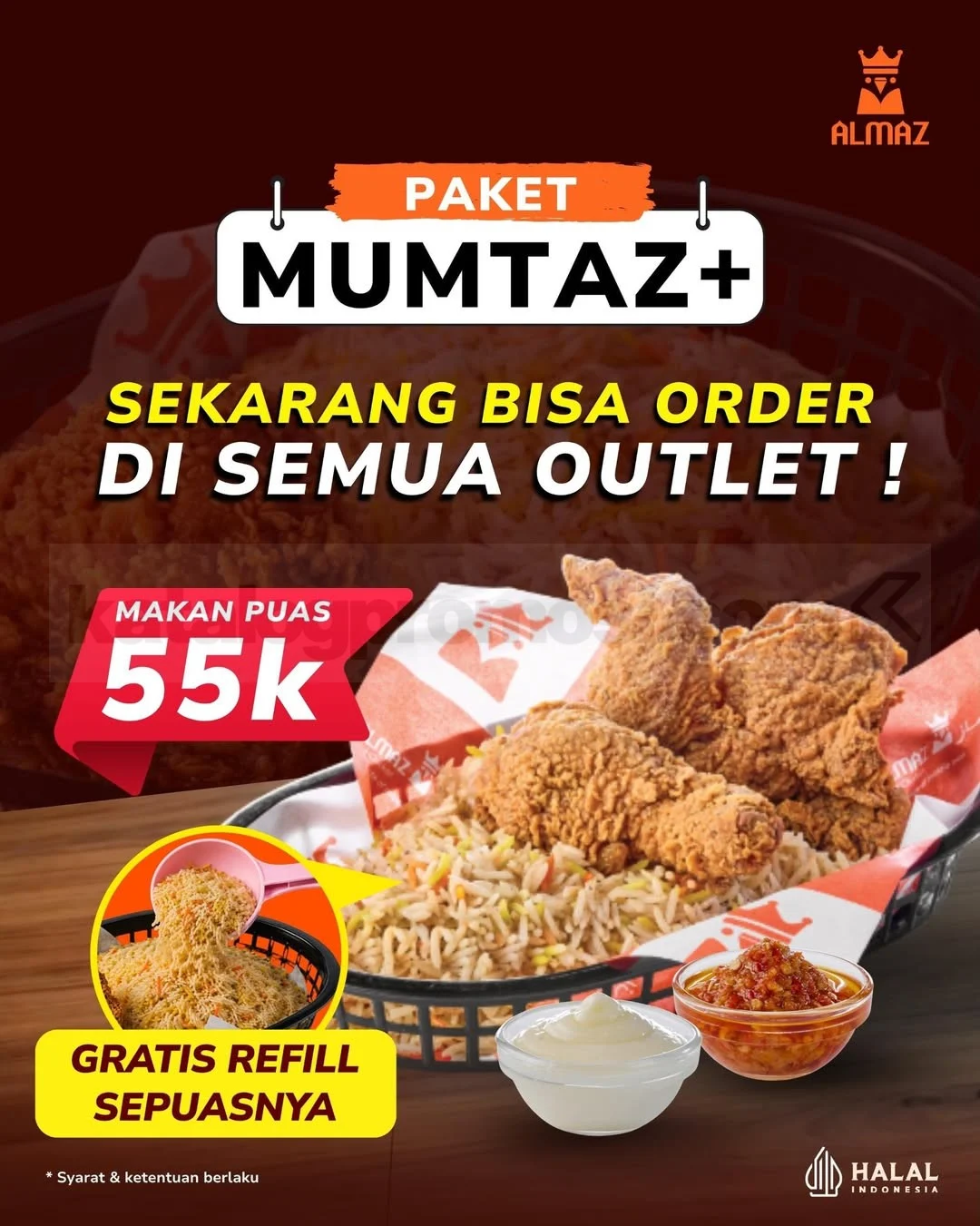 Promo Almaz Mumtaz+: Nasi Bumbu & Ayam Crispy, Refill Nasi Gratis!