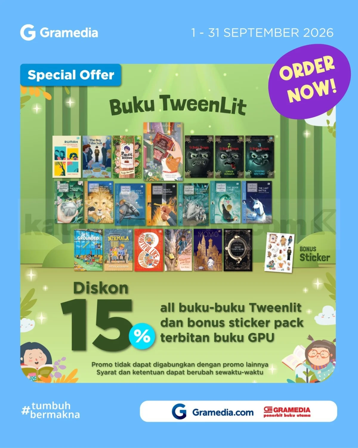 Promo Gramedia: Diskon 15% Buku Tweenlit & Bonus Sticker Pack