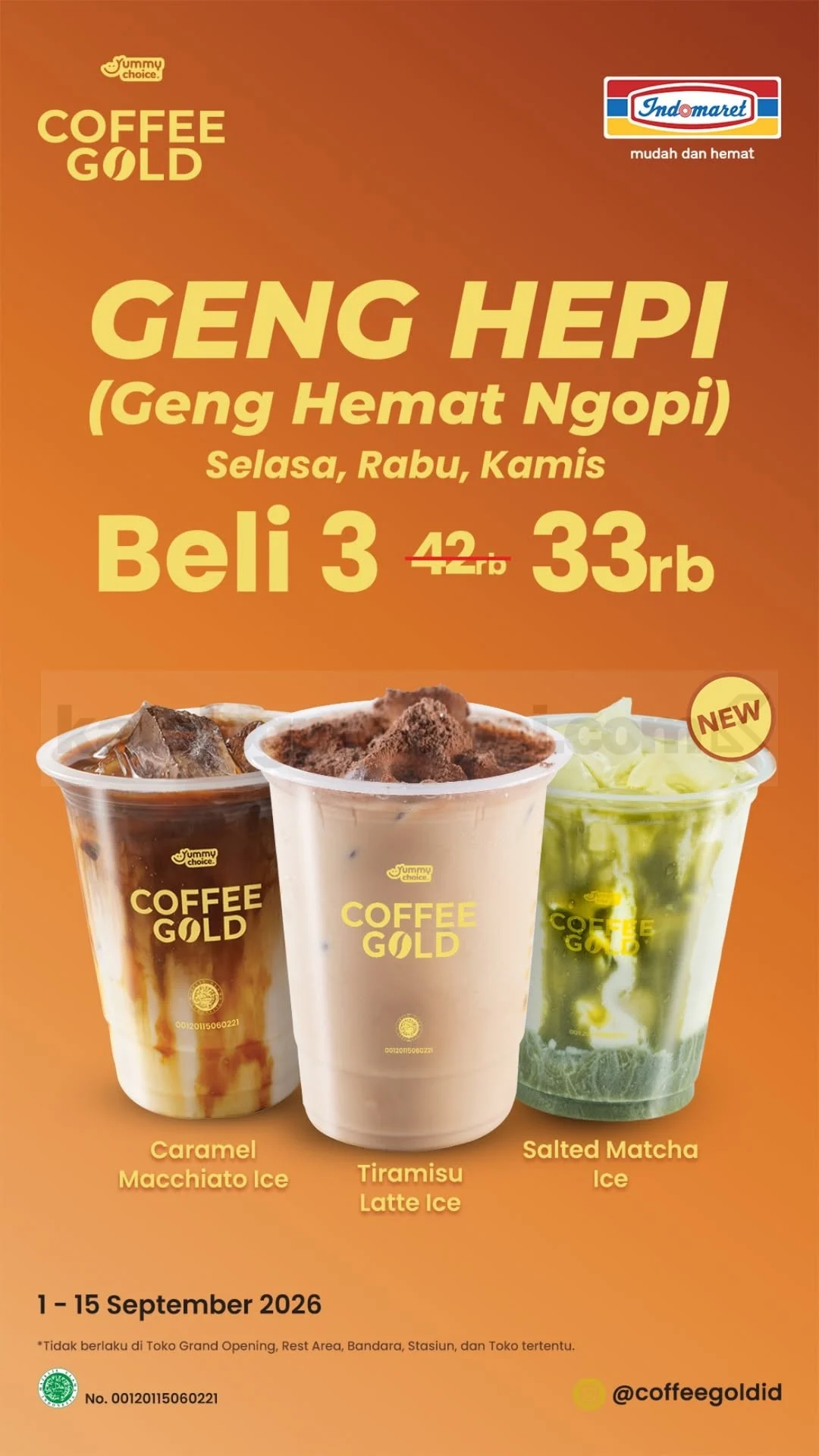 Promo Indomaret: 3 Kopi Gold Geng Hepi Cuma Rp33 Ribu!