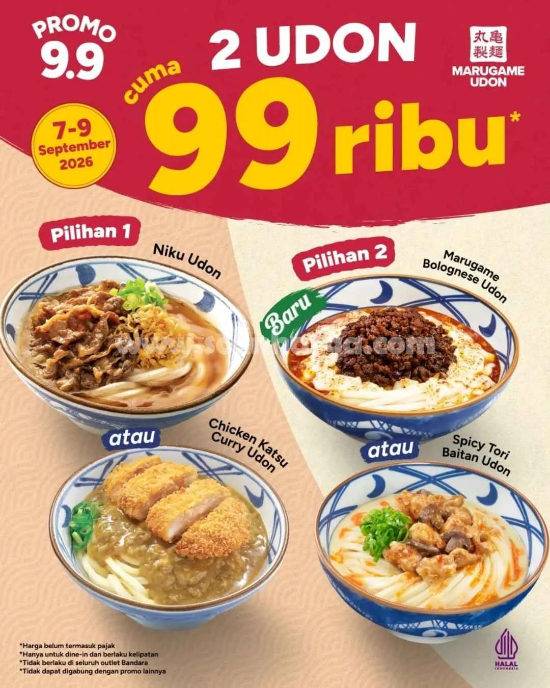 Promo Marugame Udon 9.9: 2 Udon Rp 99 Ribu, 7-9 Sep 2026