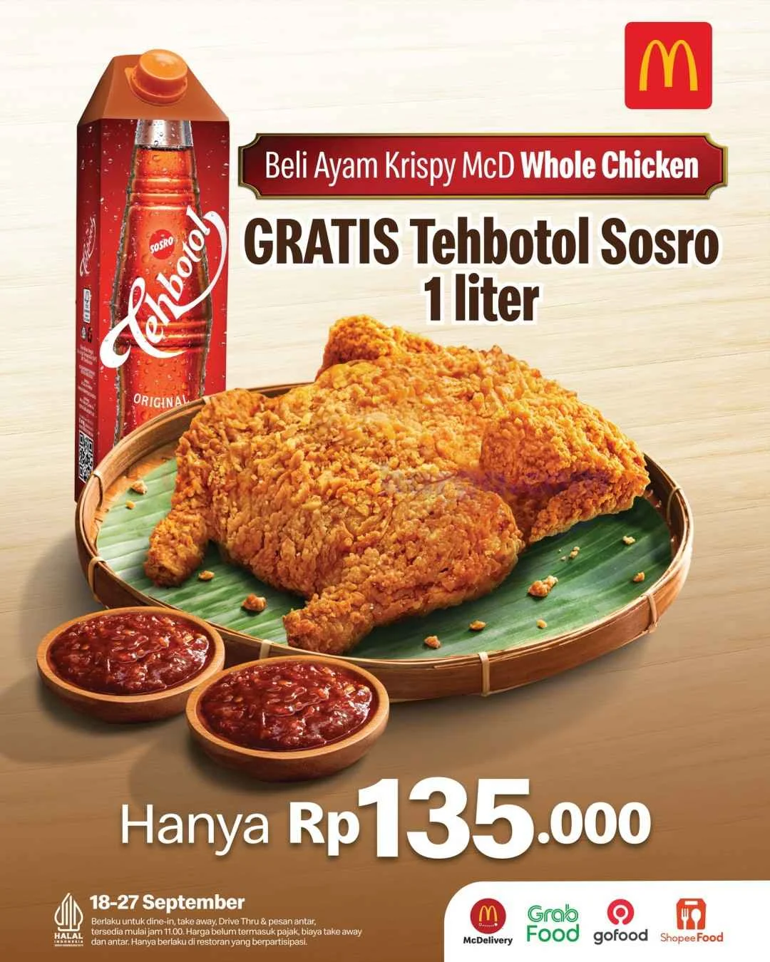 Promo McD: Ayam Krispy + Tehbotol Sosro 1L Rp135 Ribu