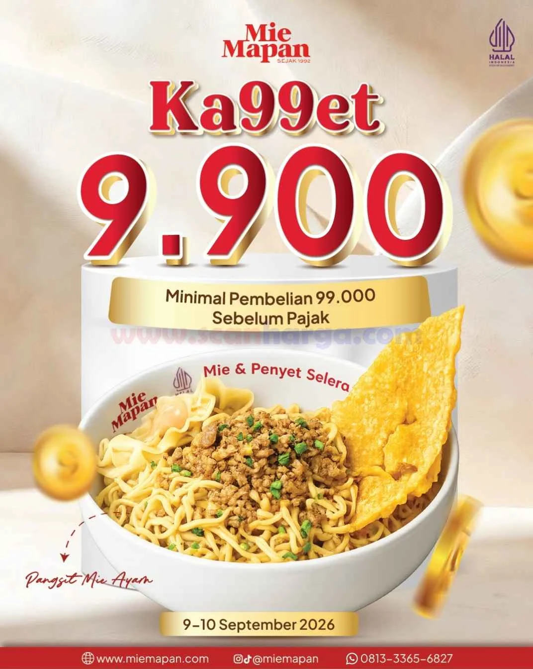 Promo Mie Mapan 9.9: Pangsit Mie Ayam Rp9.900 di Tanggal Kembar