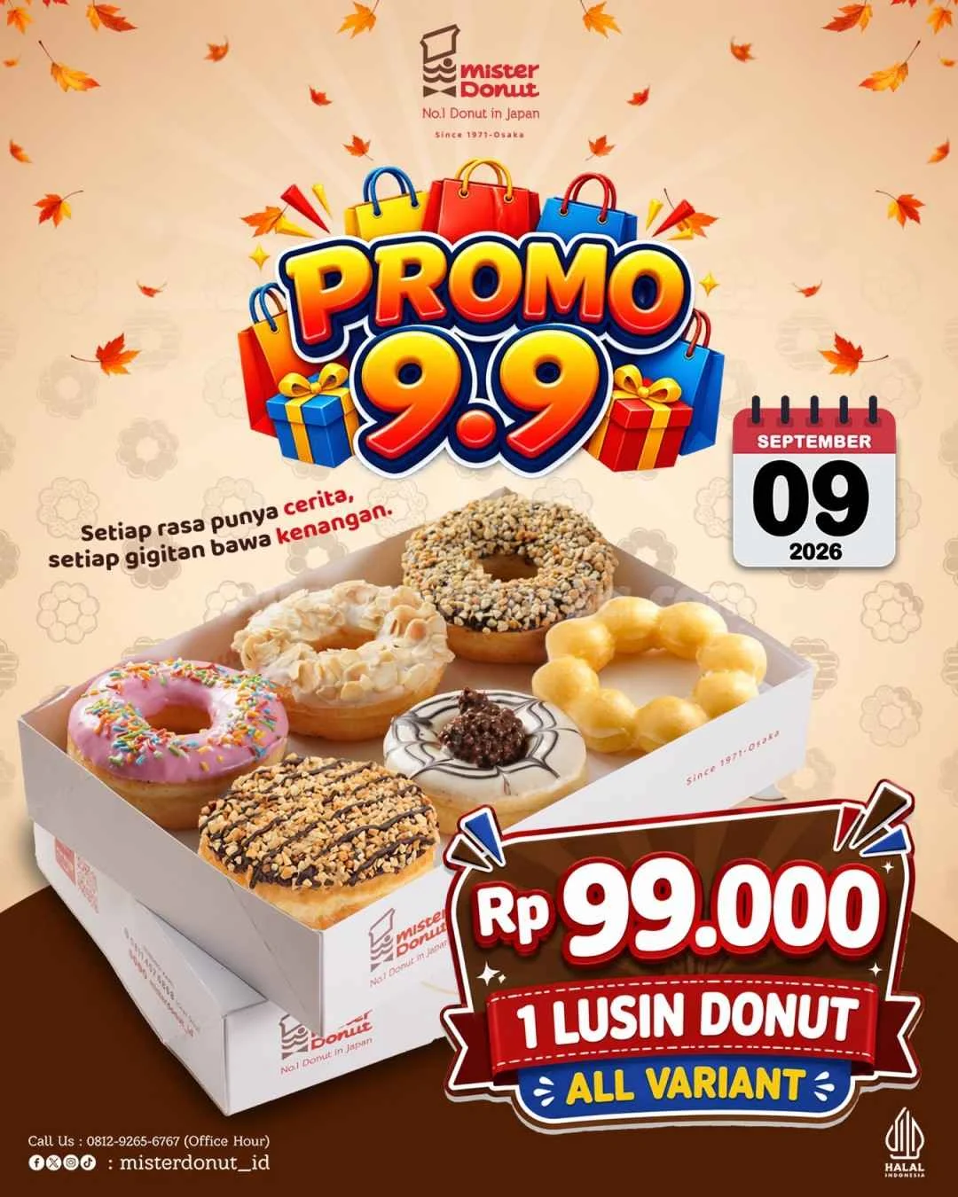 Promo Mister Donut 9.9: 1 Lusin Donut Rp 99.000 Spesial Harbolnas