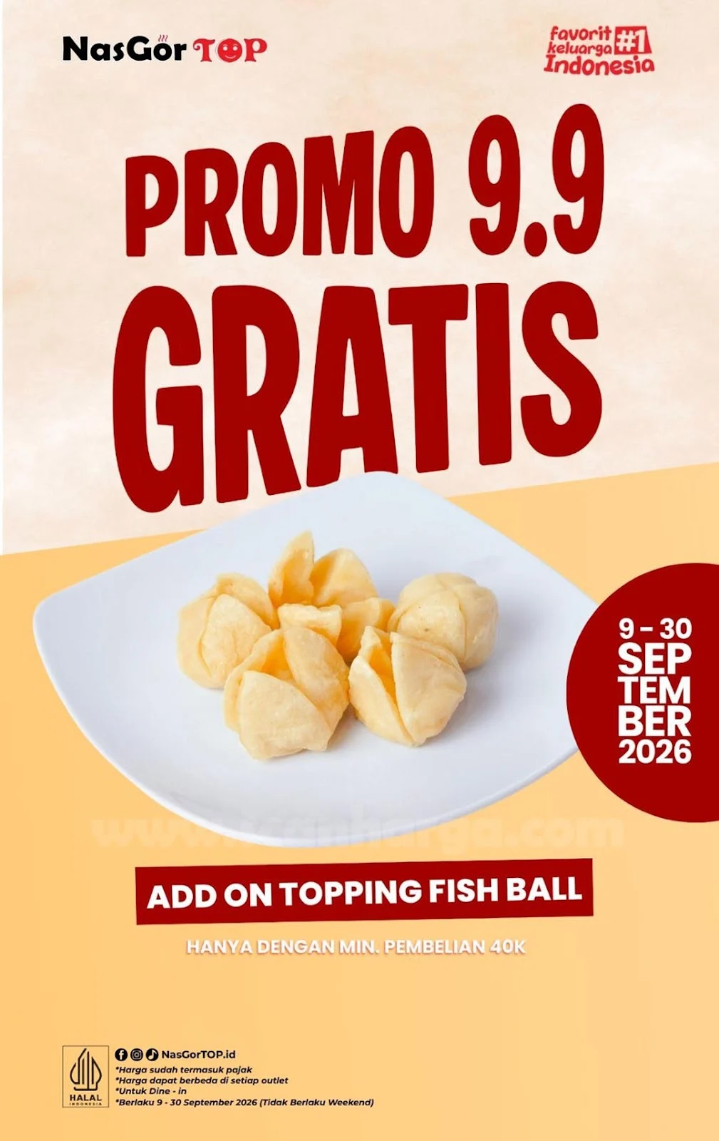 Promo NasGor TOP 9.9: Gratis Fish Ball Tambahan Lezat