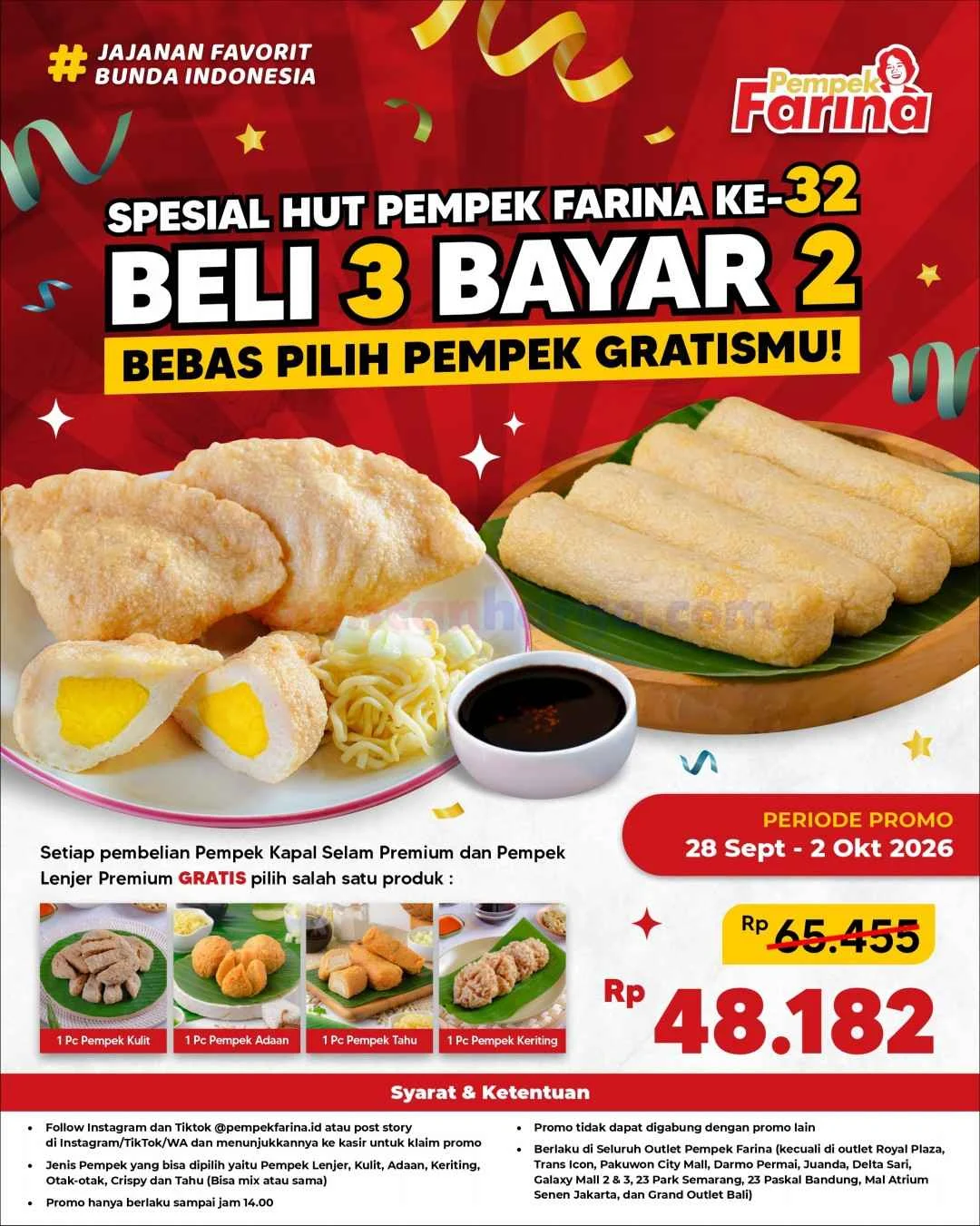 Promo Pempek Farina HUT ke-32: Beli 3 Gratis 1, Nikmati Kelezatan Hemat!