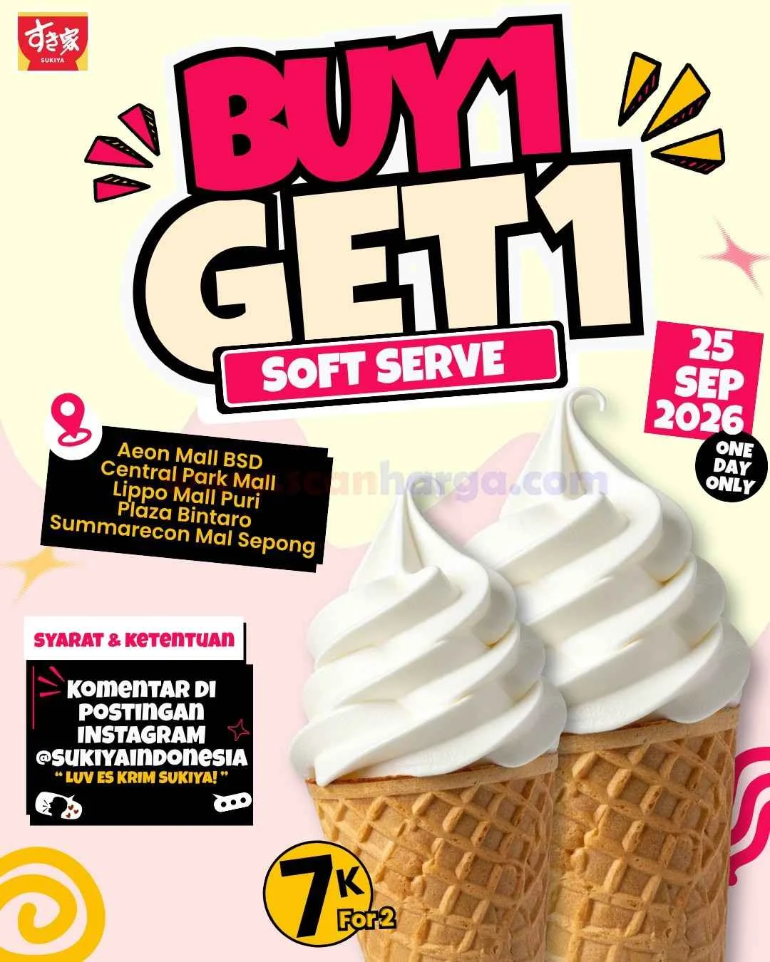 Promo Sukiya: Beli 1 Gratis 1 Soft Serve Rp7.000