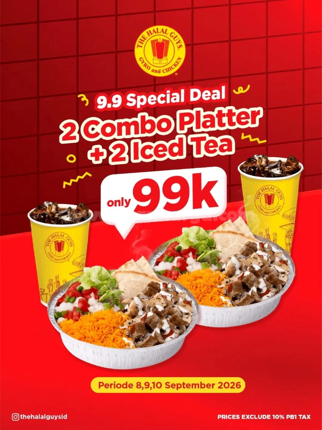 Promo The Halal Guys 9.9: 2 Combo Platter + 2 Ice Tea Rp 99.000