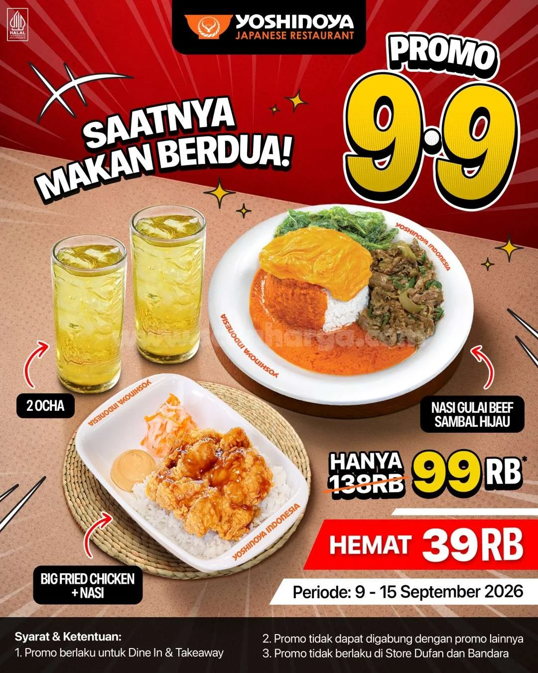 Promo Yoshinoya 9.9: Paket Berdua Hemat Rp99.000 Spesial!