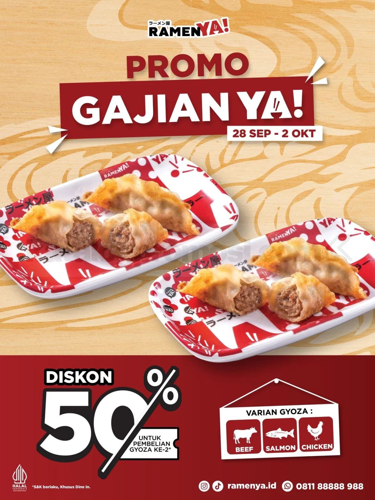 RamenYA: Diskon 50% Gyoza Setiap Gajian, 28 Sep - 2 Okt 2026