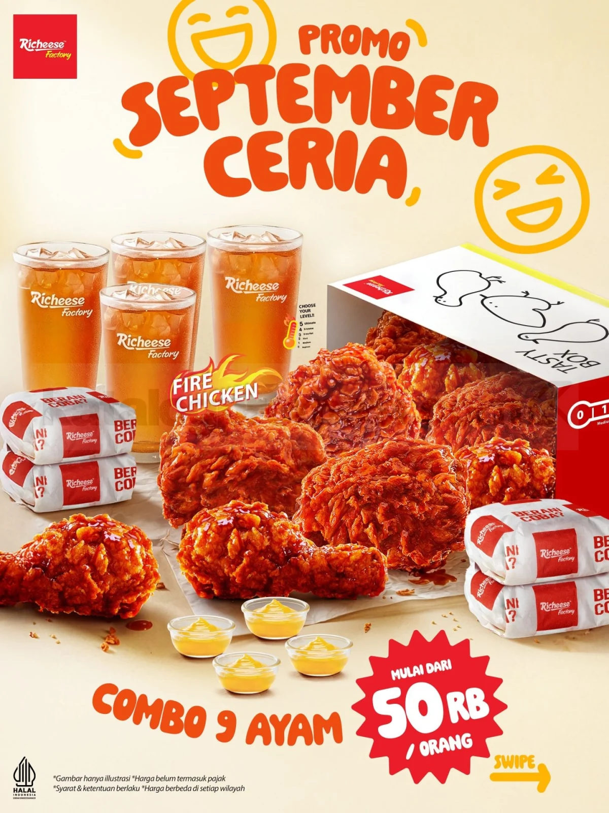 Richeese Ceria: 9 Ayam, 4 Nasi, 4 Minum Mulai Rp200.455!