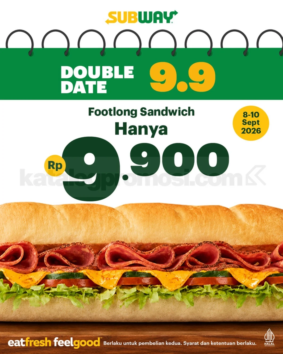 Subway Double Date 9.9: Footlong Kedua Rp9.900!