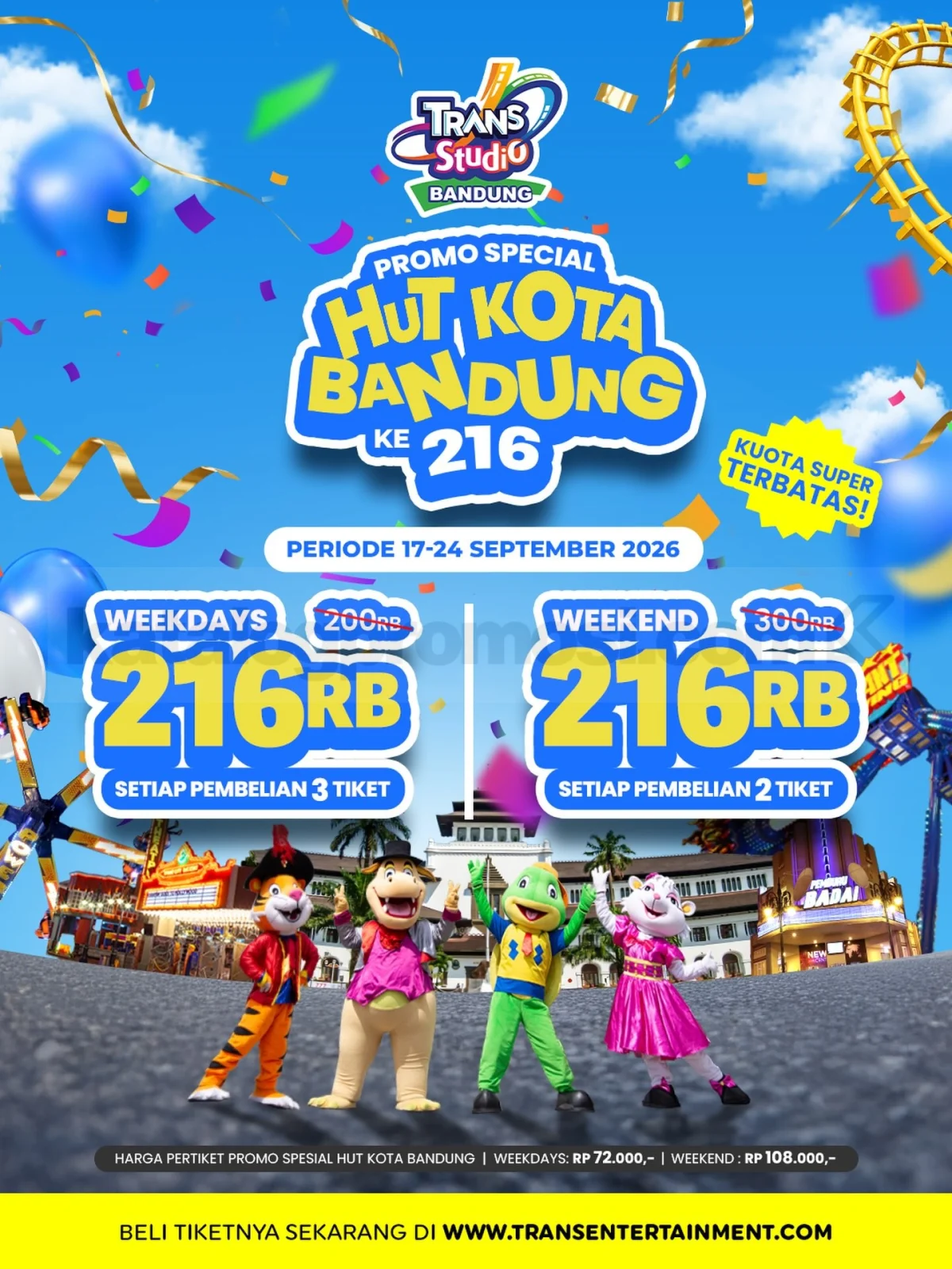 Trans Studio Bandung: Promo Spesial HUT Kota ke-216 Mulai Rp216 Ribu