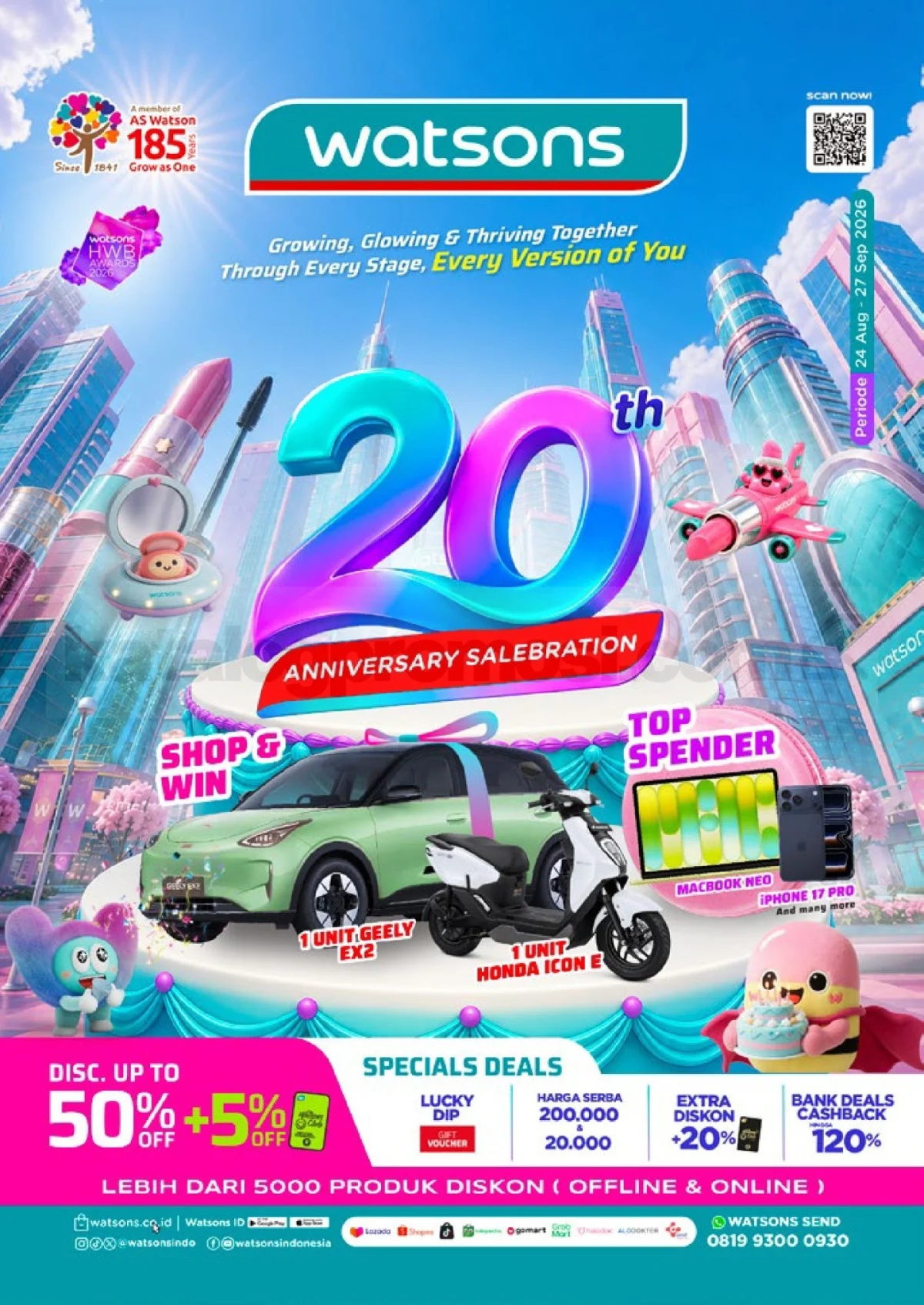 Watsons Rayakan 20 Tahun: Diskon Hingga 50% + Ekstra 20%!