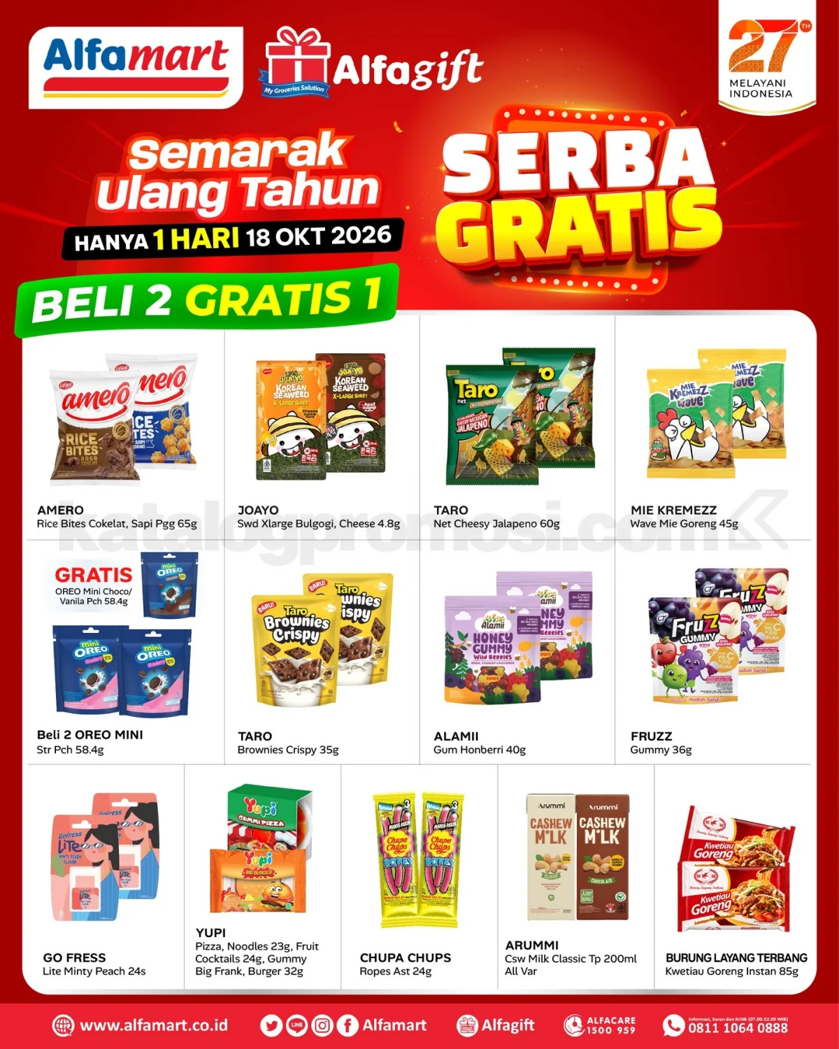 Alfamart Ulang Tahun ke-27: Promo Serba Gratis 18-20 Okt 2026!