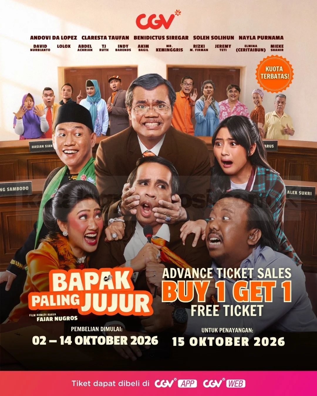 CGV: Beli 1 Gratis 1 Tiket Film "Bapak Paling Jujur" + Double Cashback Point