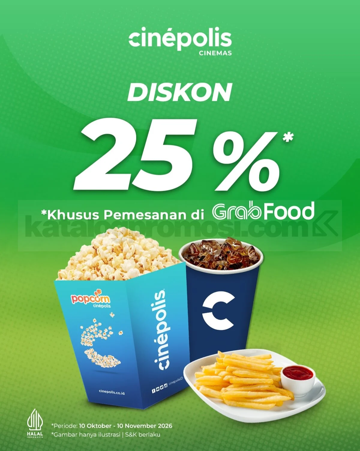 Cinépolis & GrabFood: Nikmati Camilan Bioskop Diskon 25% Oktober-November 2026