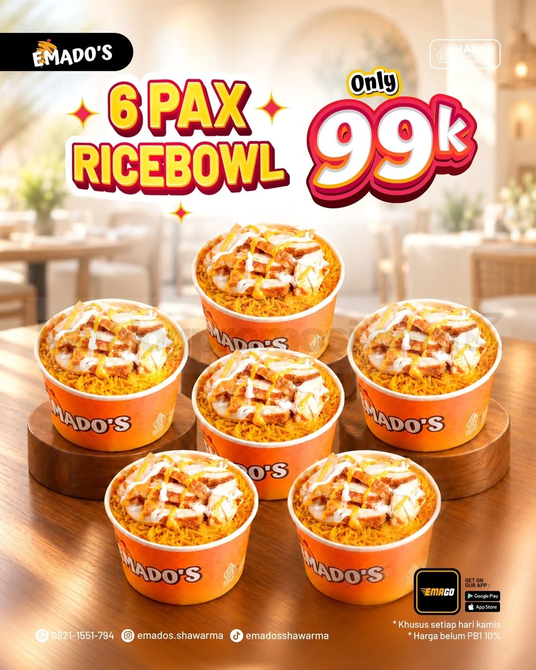Emado's: Promo Hemat Ricebowl 6 Pax Tiap Kamis, Cuma Rp99.000