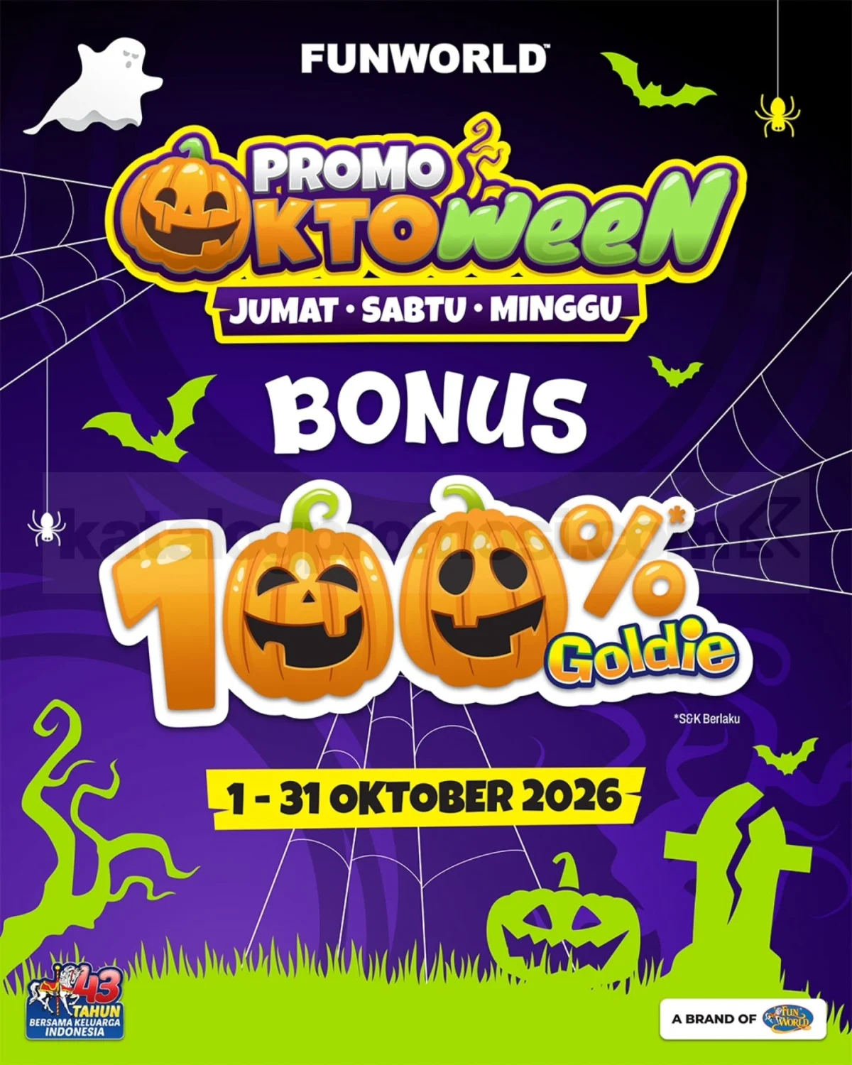 Funworld Oktoween: Bonus 100% Goldie Akhir Pekan Oktober 2026