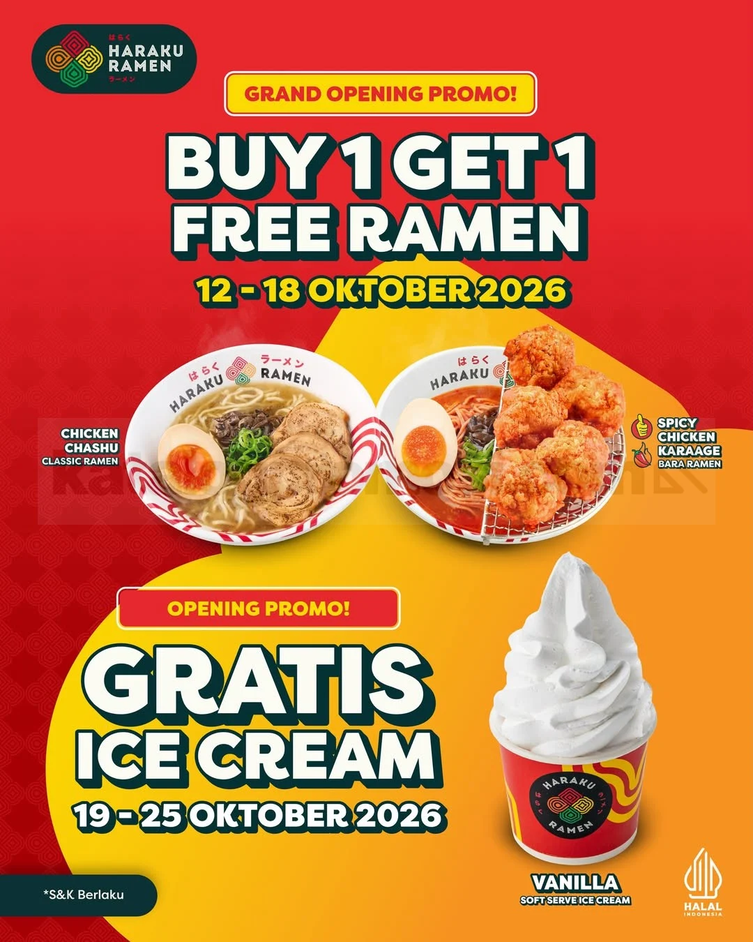Haraku Ramen Palembang: Grand Opening Buy 1 Get 1 & Es Krim Gratis!