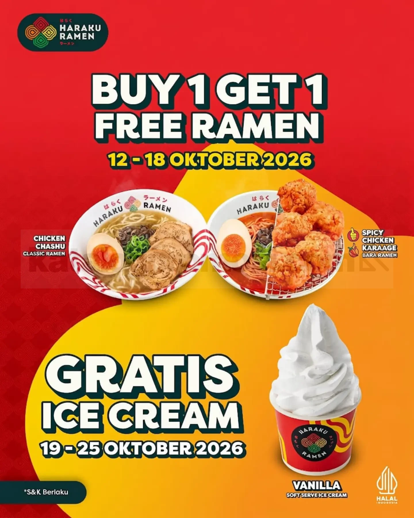 Haraku Ramen Palembang: Promo Buy 1 Get 1 & Es Krim Gratis Oktober 2026
