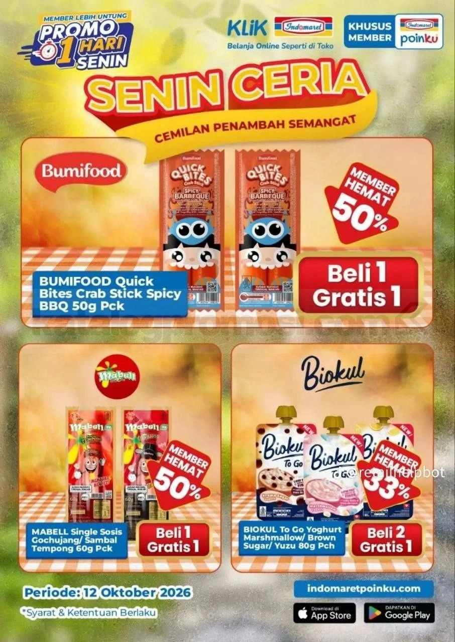 Indomaret Senin Ceria: Beli 1 Gratis 1 Spesial Member 12 Oktober 2026