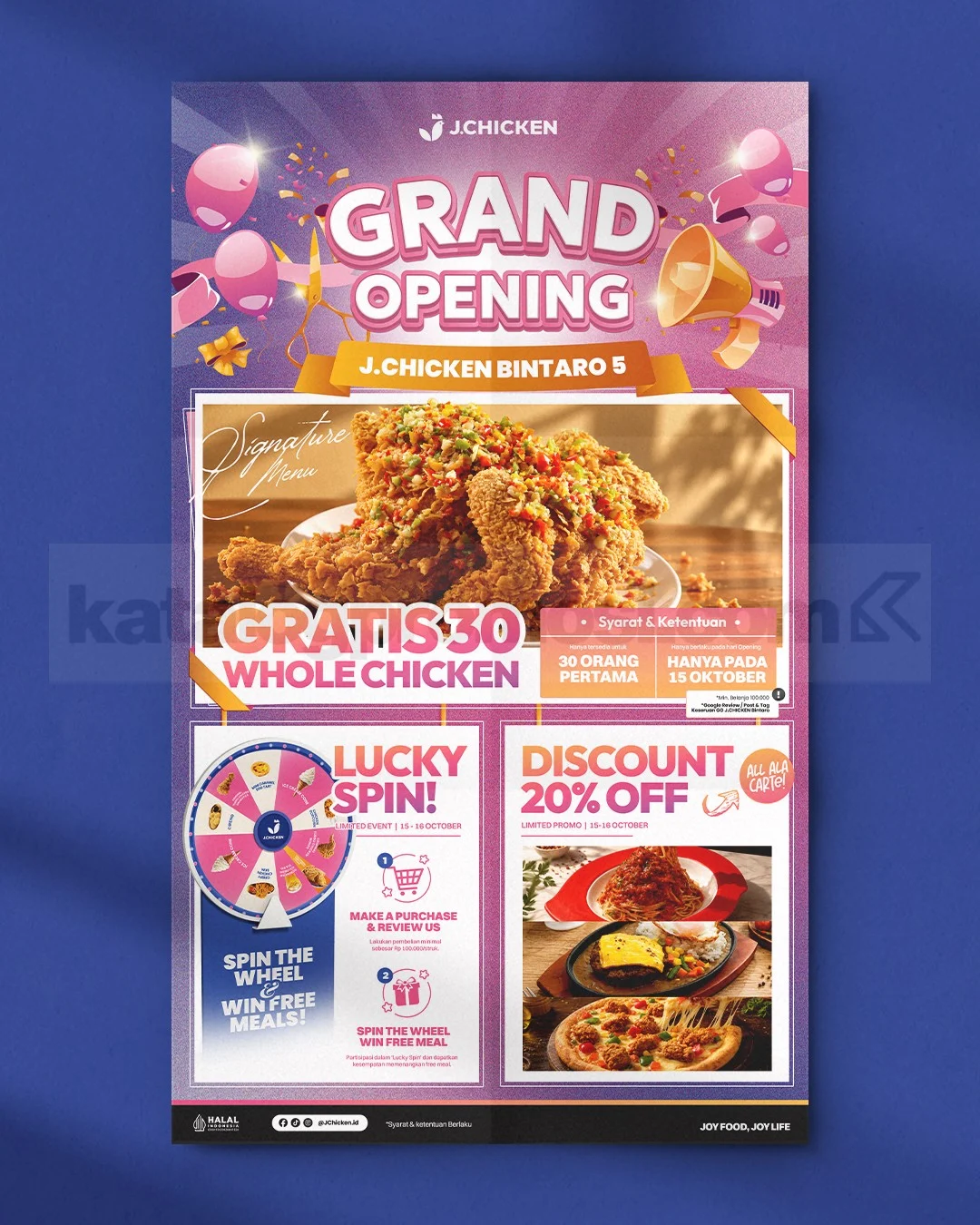 J.CHICKEN Bintaro 5 Buka: Gratis Ayam, Lucky Spin, Diskon 20%