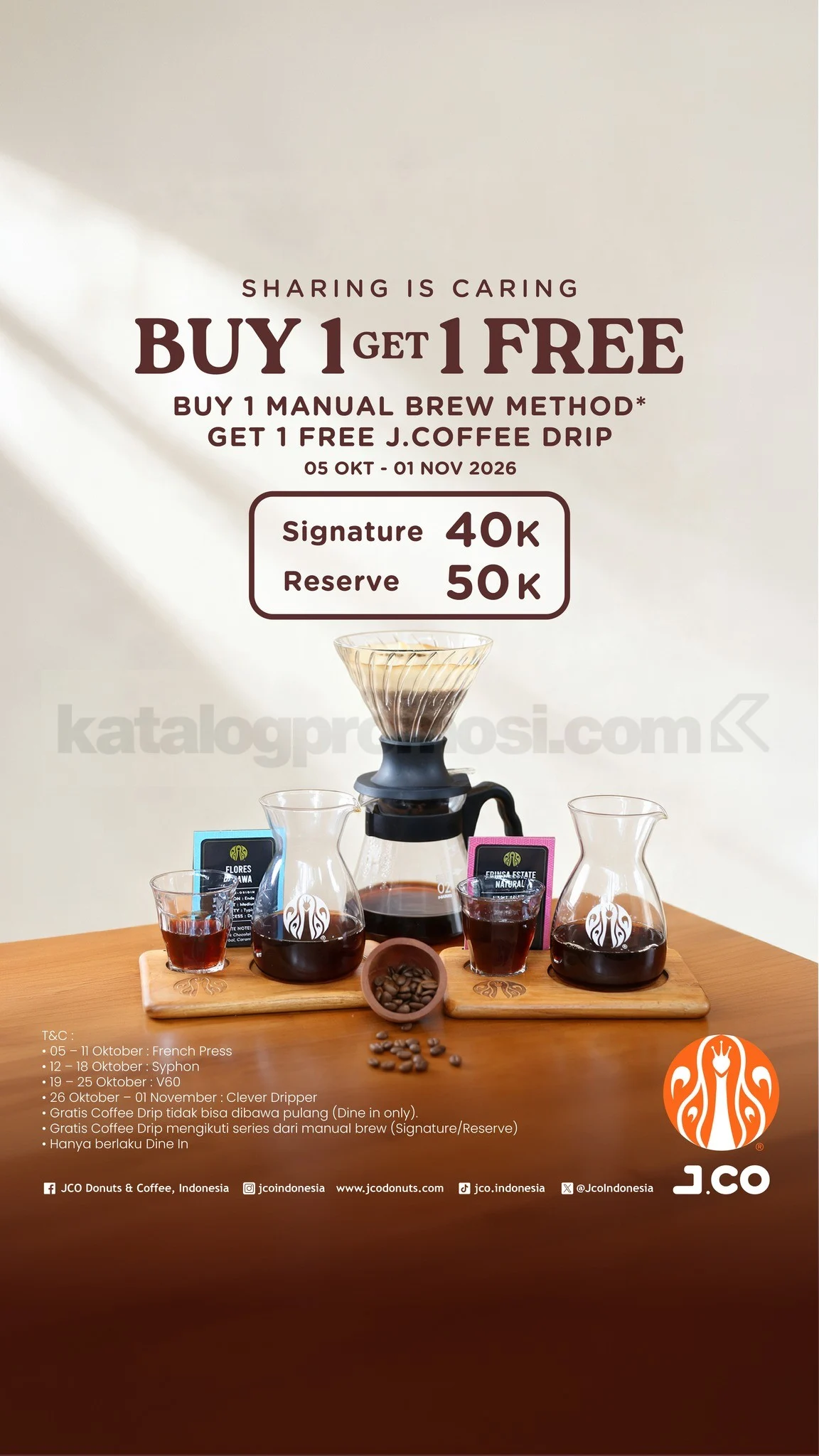 JCO Tawarkan Promo Buy 1 Get 1 Free Manual Brew & J.Coffee