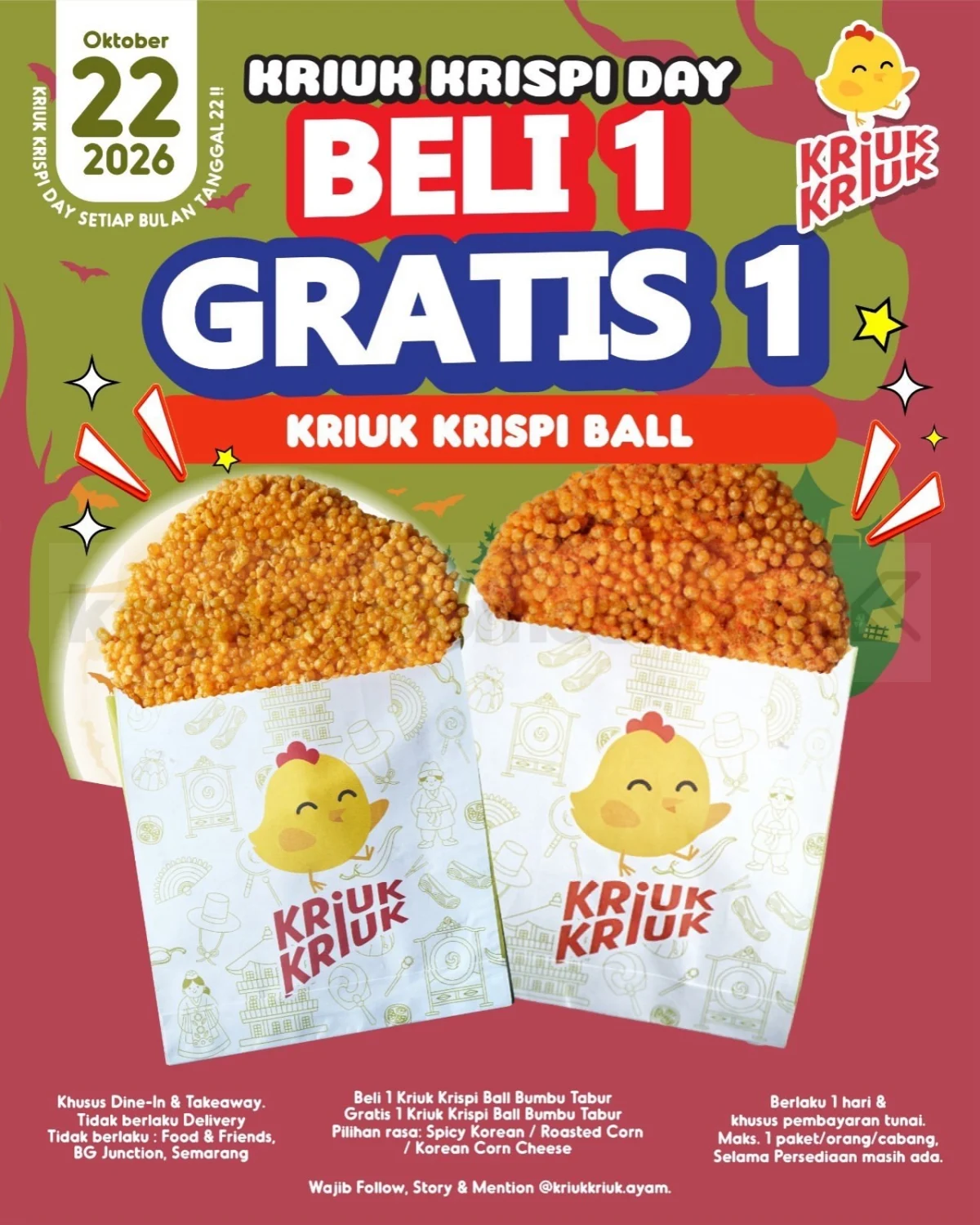 Kriuk Kriuk Tawarkan Promo Beli 1 Gratis 1 di Oktober 2026