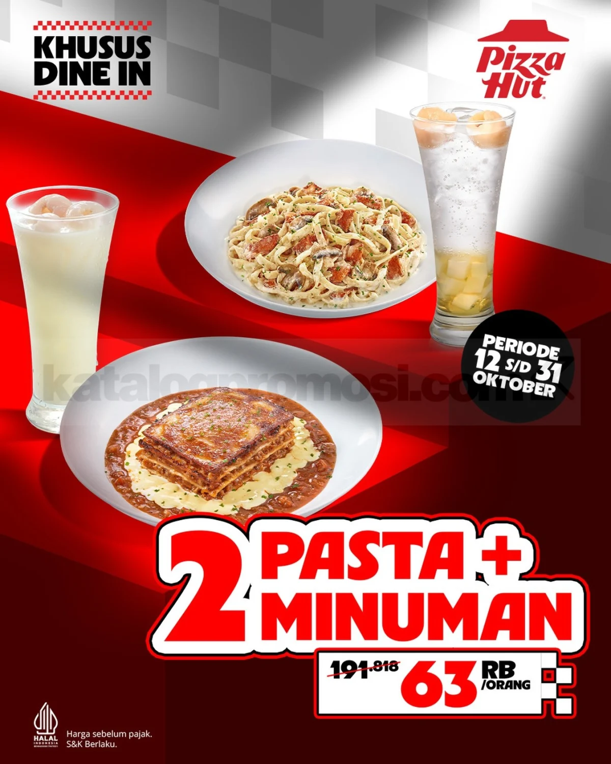 Pizza Hut: 2 Pasta + 2 Minuman Hemat Rp63 Ribuan (12-31 Okt 2026)