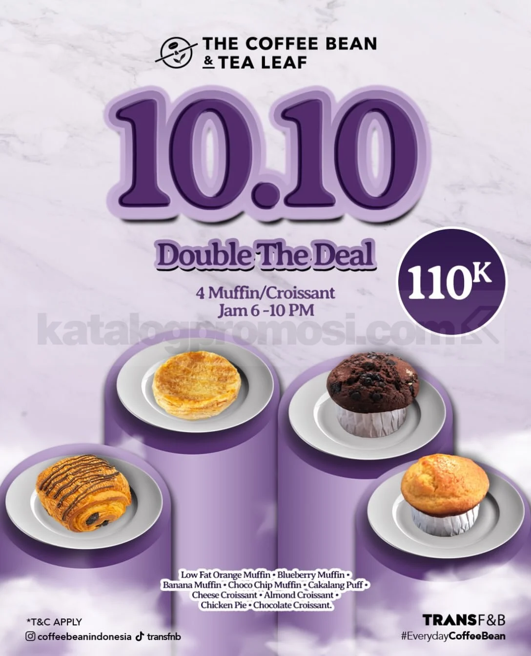 Promo Coffee Bean: 4 Muffin/Croissant Rp110.000!