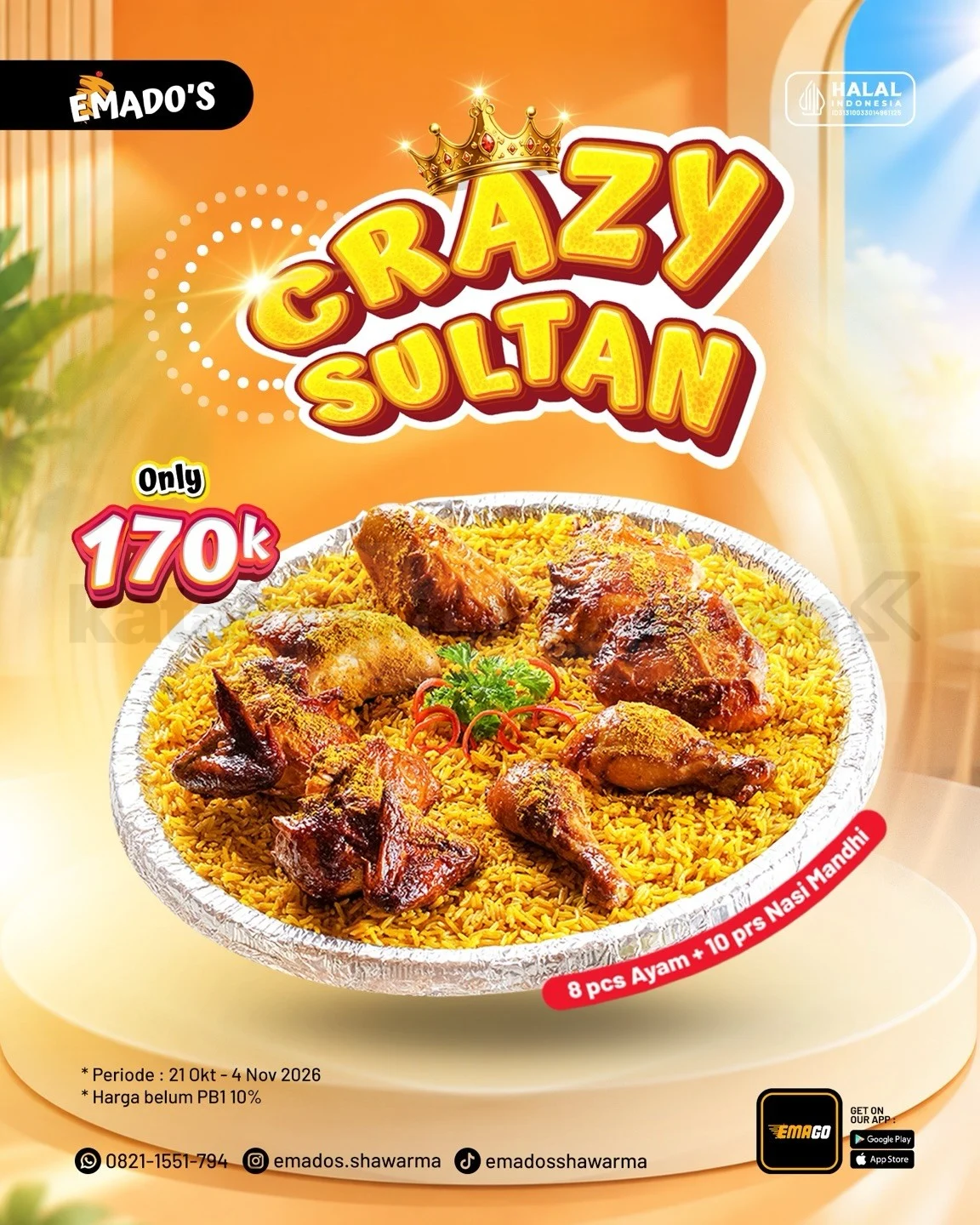 Promo Emado's: Paket Sultan 8 Ayam + 10 Nasi Rp170 Ribu!